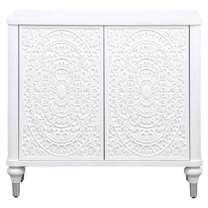 Cardella - 2 Door Mandala Accent Cabinet - Distressed White Accent Cabinet modern furniture Contempo Furniture