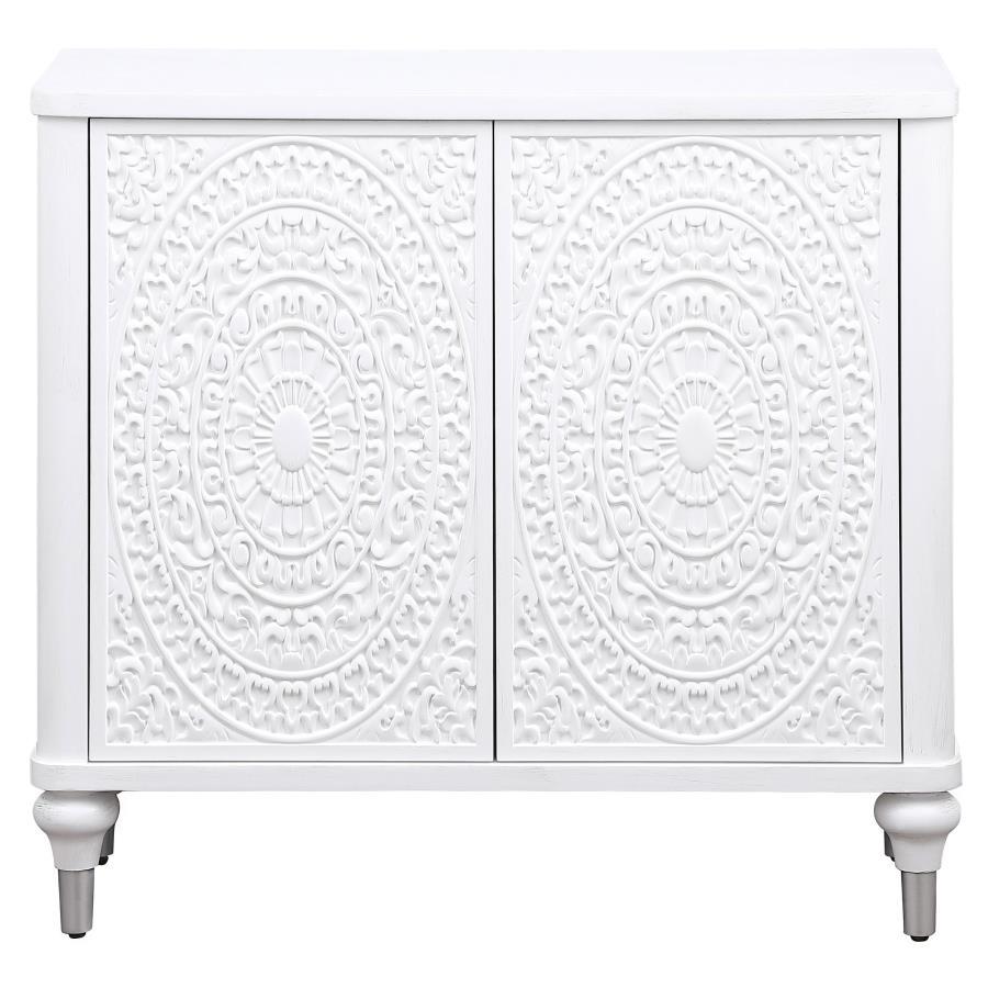 Cardella - 2 Door Mandala Accent Cabinet - Distressed White Accent Cabinet modern furniture Contempo Furniture