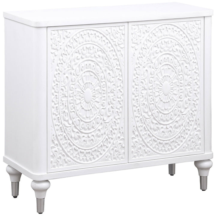 Cardella - 2 Door Mandala Accent Cabinet - Distressed White Accent Cabinet modern furniture Contempo Furniture