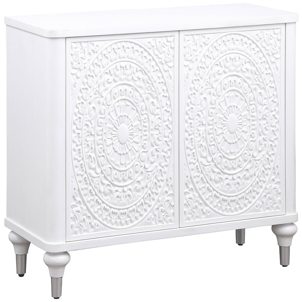 Cardella - 2 Door Mandala Accent Cabinet - Distressed White Accent Cabinet modern furniture Contempo Furniture