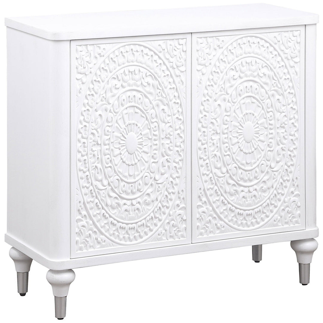 Cardella - 2 Door Mandala Accent Cabinet - Distressed White Accent Cabinet modern furniture Contempo Furniture