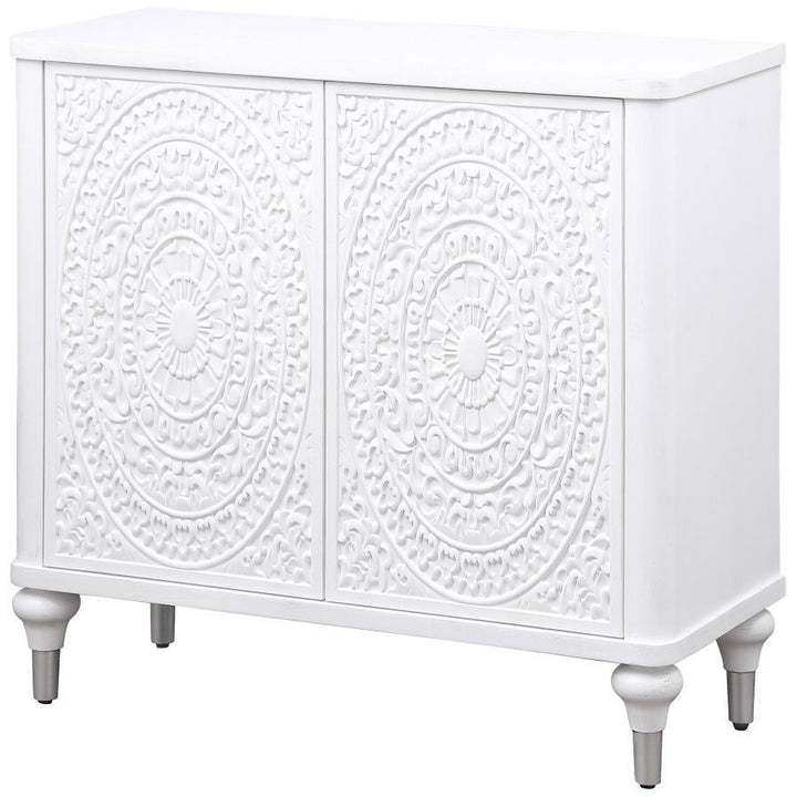 Cardella - 2 Door Mandala Accent Cabinet - Distressed White Accent Cabinet modern furniture Contempo Furniture