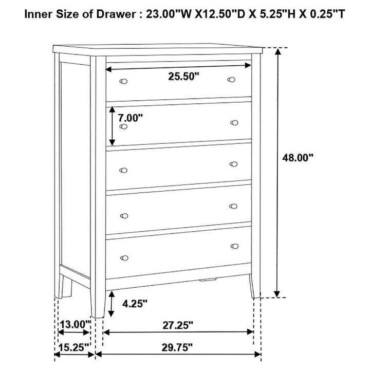 Carlton - 5 - Drawer Bedroom Chest - Cappuccino Accent Chest modern furniture Contempo Furniture