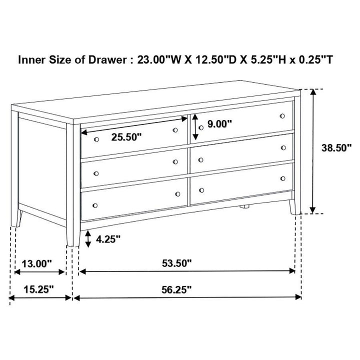 Carlton - 6 - Drawer Dresser - Cappuccino Dressers modern furniture Contempo Furniture