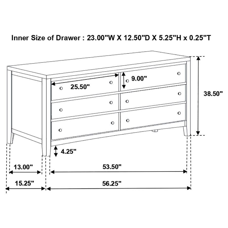 Carlton - 6 - Drawer Dresser - Cappuccino Dressers modern furniture Contempo Furniture