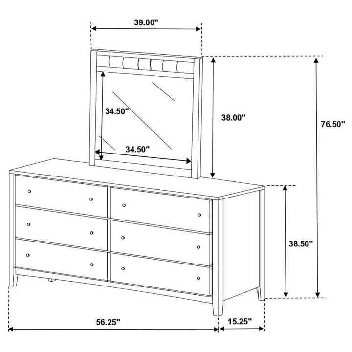 Carlton - 6 - Drawer Dresser With Mirror - Cappuccino Dresser &amp; Mirror modern furniture Contempo Furniture