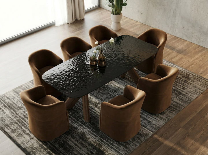 Carnaby - Modern Dark Grey Glass + Walnut Dining Table