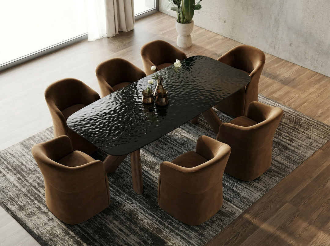Carnaby - Modern Dark Grey Glass + Walnut Dining Table