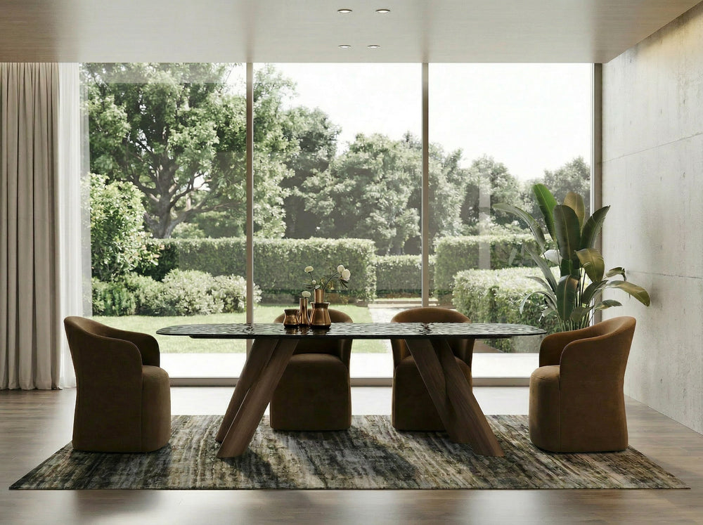 Carnaby - Modern Dark Grey Glass + Walnut Dining Table - View 6