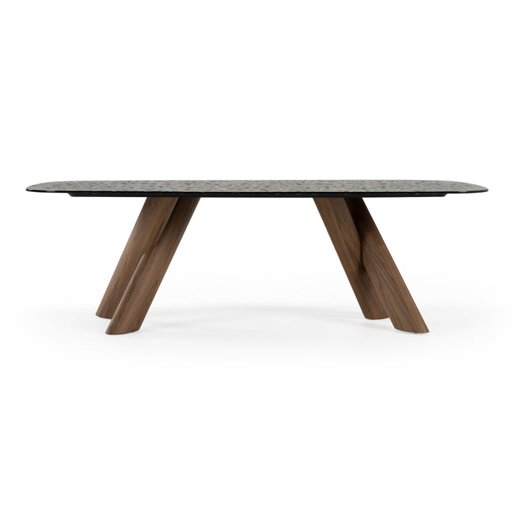 Carnaby - Modern Dark Grey Glass + Walnut Dining Table
