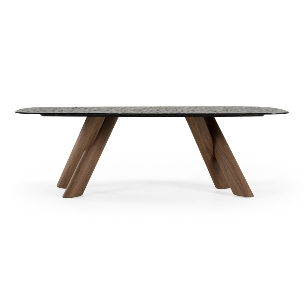 Carnaby - Modern Dark Grey Glass + Walnut Dining Table