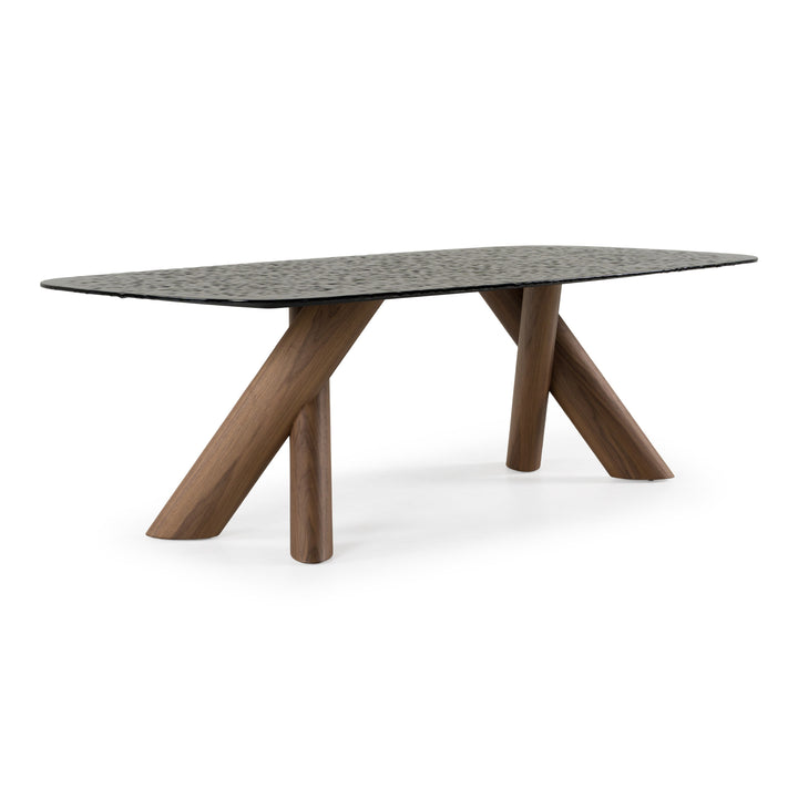 Carnaby - Modern Dark Grey Glass + Walnut Dining Table