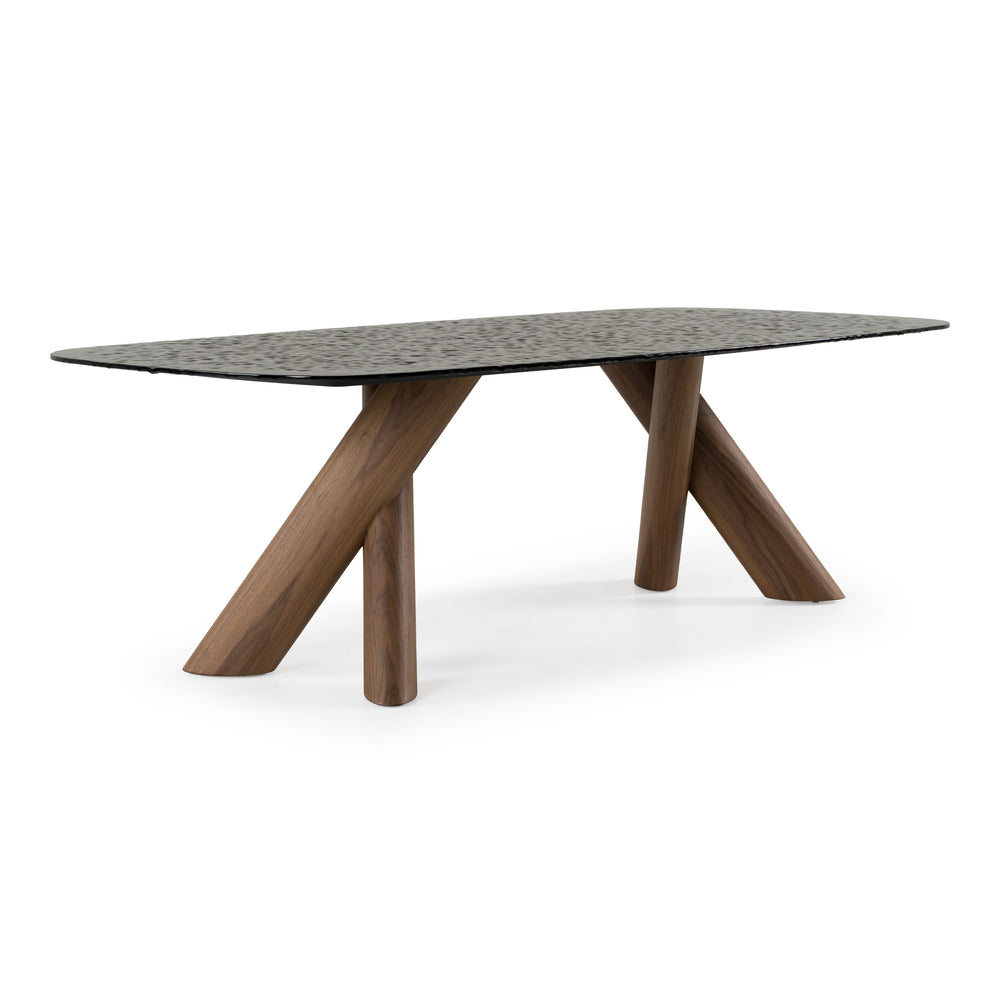 Carnaby - Modern Dark Grey Glass + Walnut Dining Table - View 2