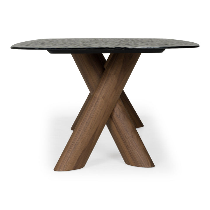 Carnaby - Modern Dark Grey Glass + Walnut Dining Table