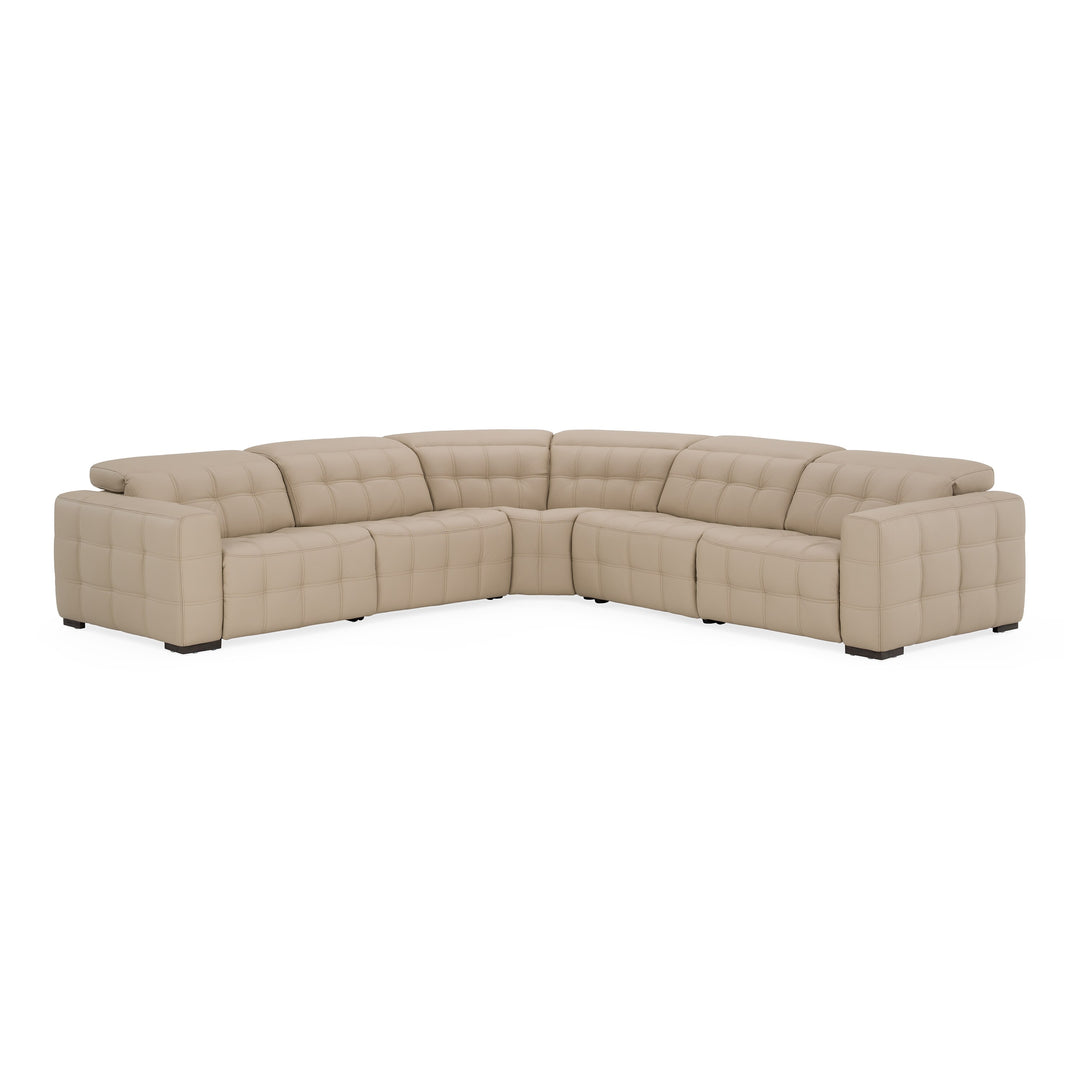 Carney - Modern Beige Leather Sectional Sofa + 3 Recliners