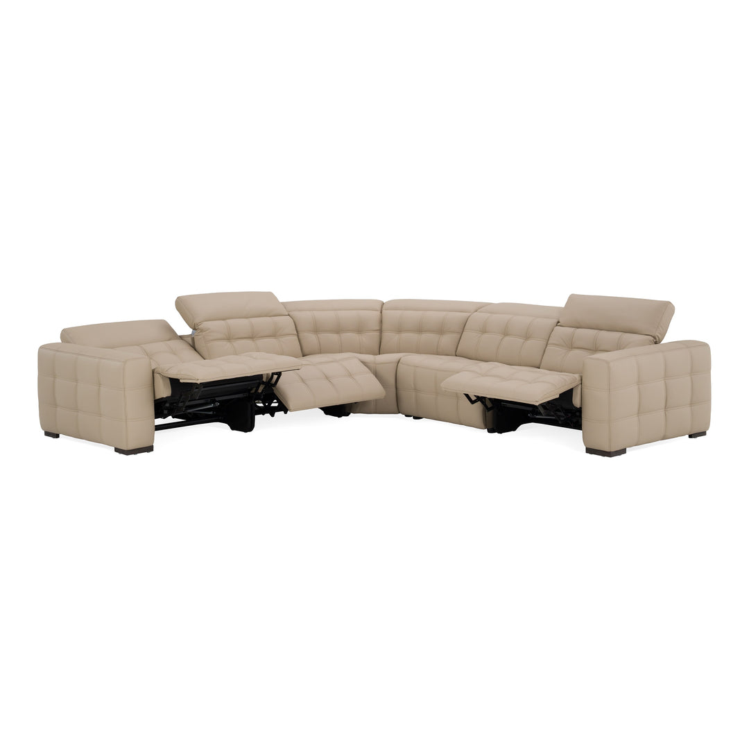 Carney - Modern Beige Leather Sectional Sofa + 3 Recliners