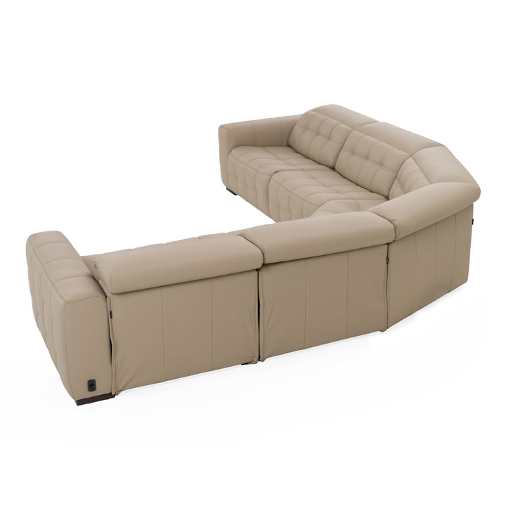 Carney - Modern Beige Leather Sectional Sofa + 3 Recliners