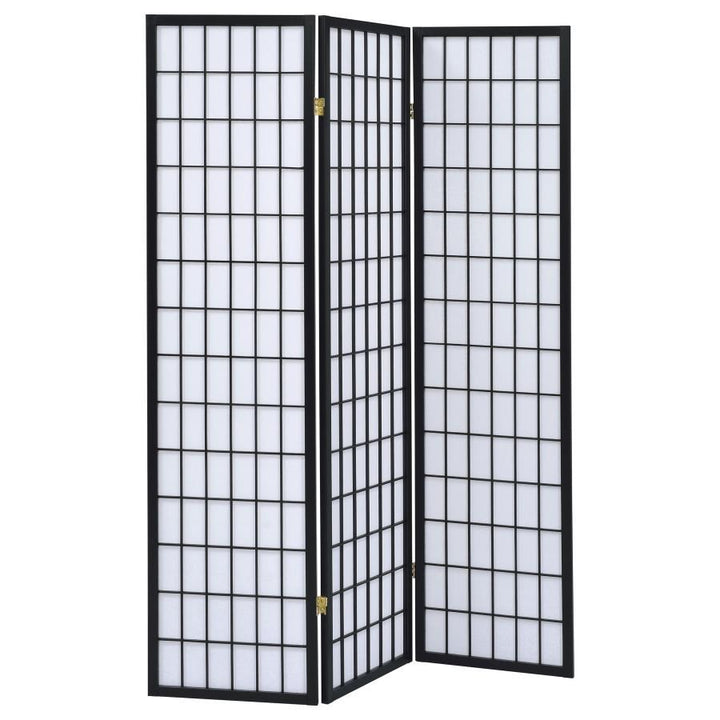 Carrie - 3 - Panel Room Divider Folding Shoji Screen - Black Room Divider modern furniture Contempo Furniture