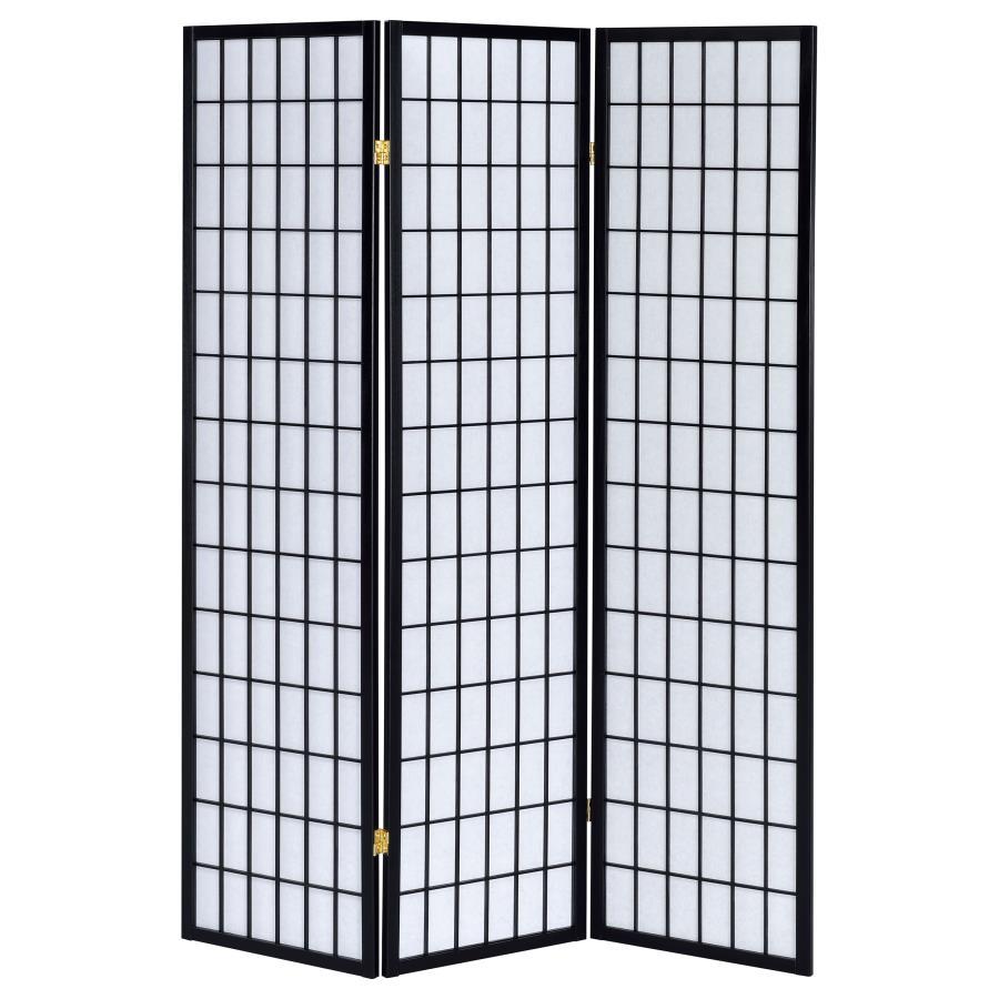 Carrie - 3 - Panel Room Divider Folding Shoji Screen - Black Room Divider modern furniture Contempo Furniture
