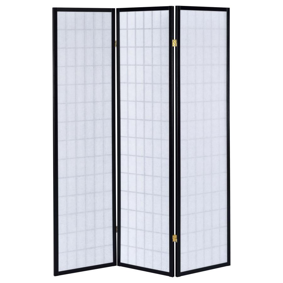 Carrie - 3 - Panel Room Divider Folding Shoji Screen - Black Room Divider modern furniture Contempo Furniture