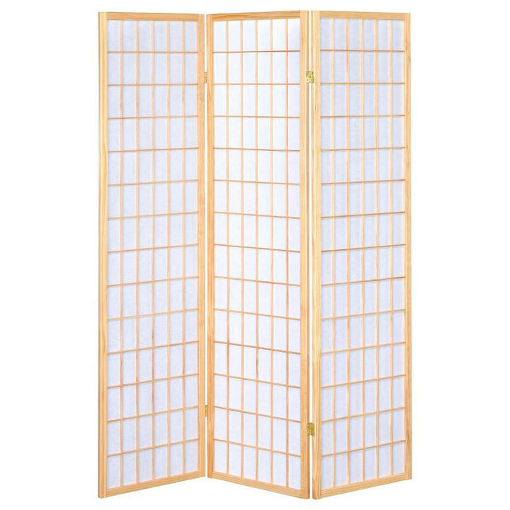Carrie - 3 - Panel Room Divider Folding Shoji Screen - Natural Room Divider modern furniture Contempo Furniture