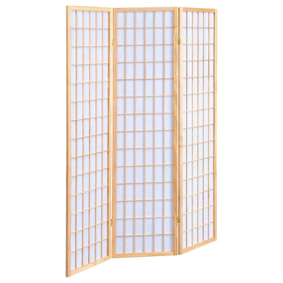 Carrie - 3 - Panel Room Divider Folding Shoji Screen - Natural Room Divider modern furniture Contempo Furniture