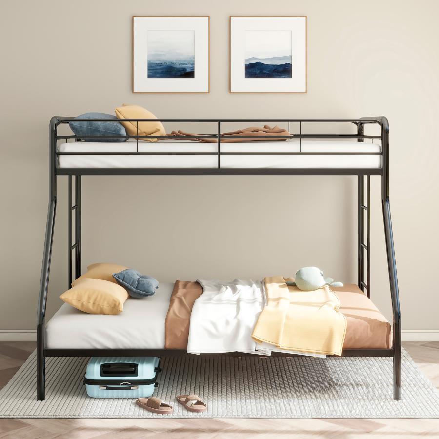 Carson - Metal Twin Over Full Bunk Bed - Glossy Black Bunk Bed modern furniture Contempo Furniture