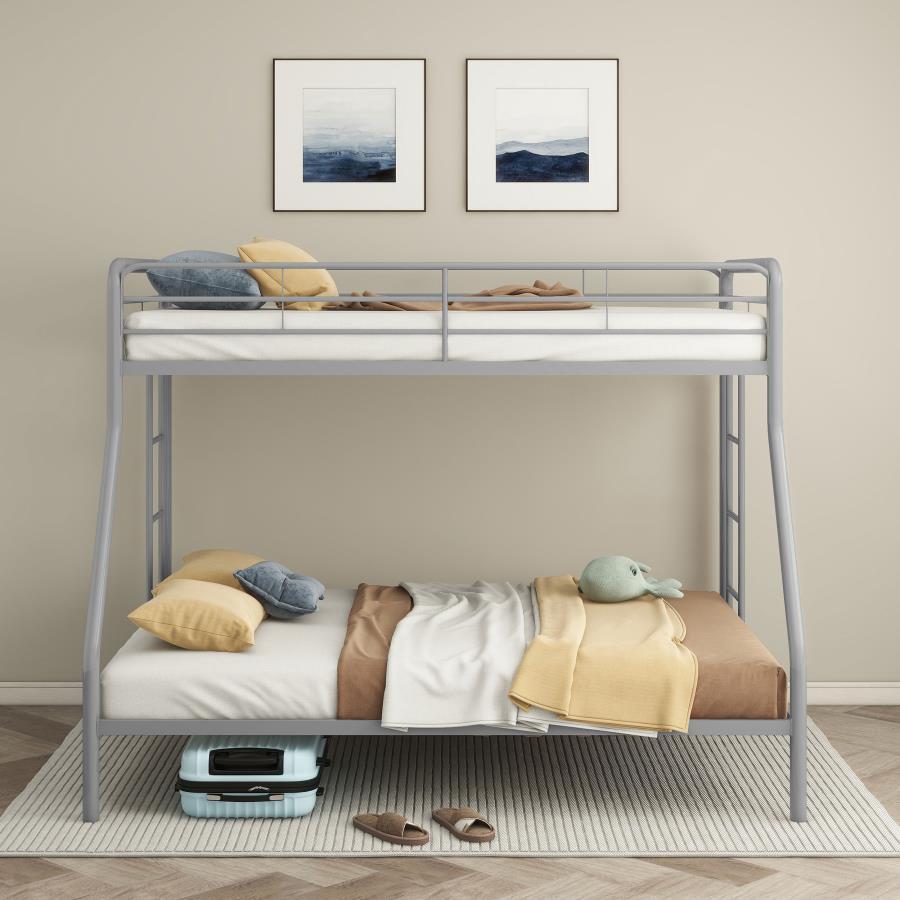 Carson - Metal Twin Over Full Bunk Bed - Glossy Silver Bunk Bed modern furniture Contempo Furniture