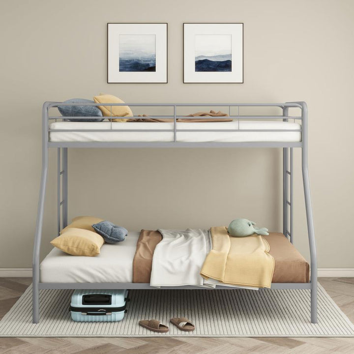 Carson - Metal Twin Over Full Bunk Bed - Glossy Silver Bunk Bed modern furniture Contempo Furniture