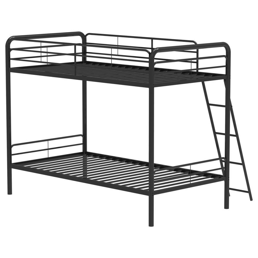 Carson - Metal Twin Over Twin Bunk Bed - Glossy Black Bunk Bed modern furniture Contempo Furniture