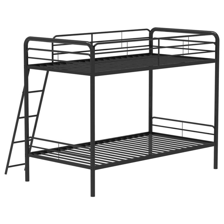Carson - Metal Twin Over Twin Bunk Bed - Glossy Black Bunk Bed modern furniture Contempo Furniture
