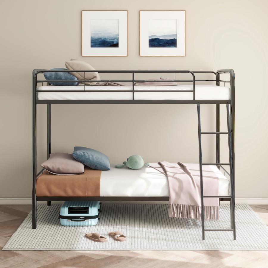 Carson - Metal Twin Over Twin Bunk Bed - Glossy Black Bunk Bed modern furniture Contempo Furniture
