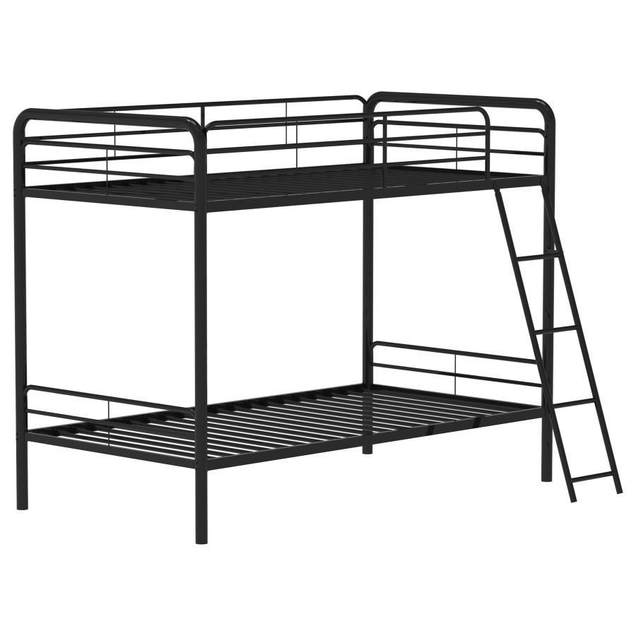 Carson - Metal Twin Over Twin Bunk Bed - Glossy Black Bunk Bed modern furniture Contempo Furniture