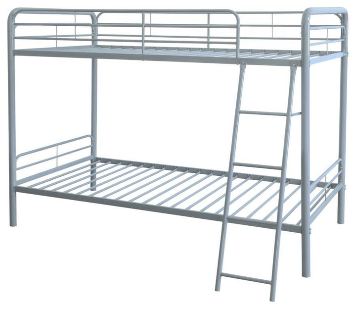Carson - Metal Twin Over Twin Bunk Bed - Glossy Silver Bunk Bed modern furniture Contempo Furniture