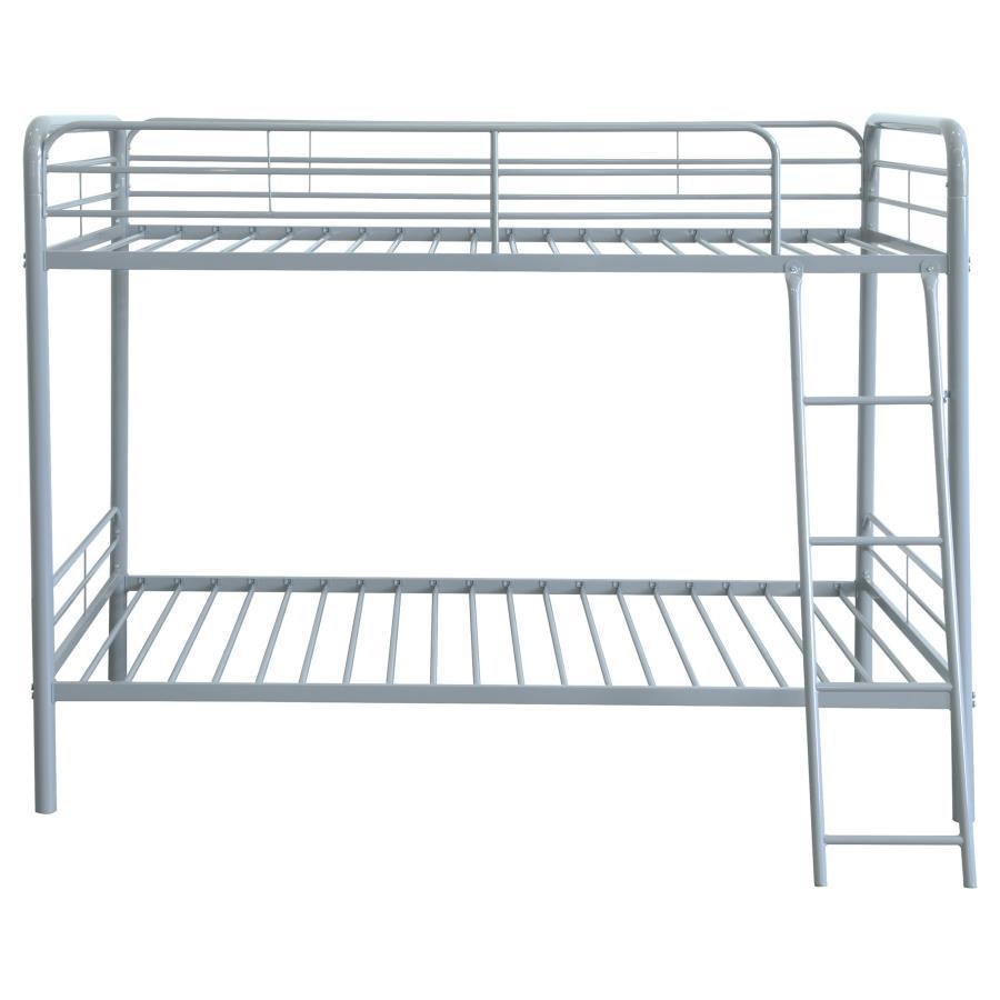 Carson - Metal Twin Over Twin Bunk Bed - Glossy Silver Bunk Bed modern furniture Contempo Furniture