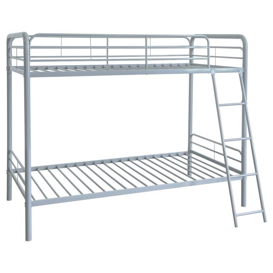 Carson - Metal Twin Over Twin Bunk Bed - Glossy Silver Bunk Bed modern furniture Contempo Furniture