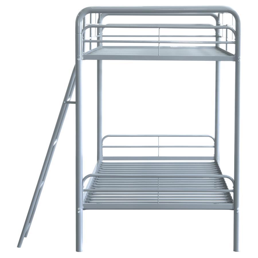 Carson - Metal Twin Over Twin Bunk Bed - Glossy Silver Bunk Bed modern furniture Contempo Furniture