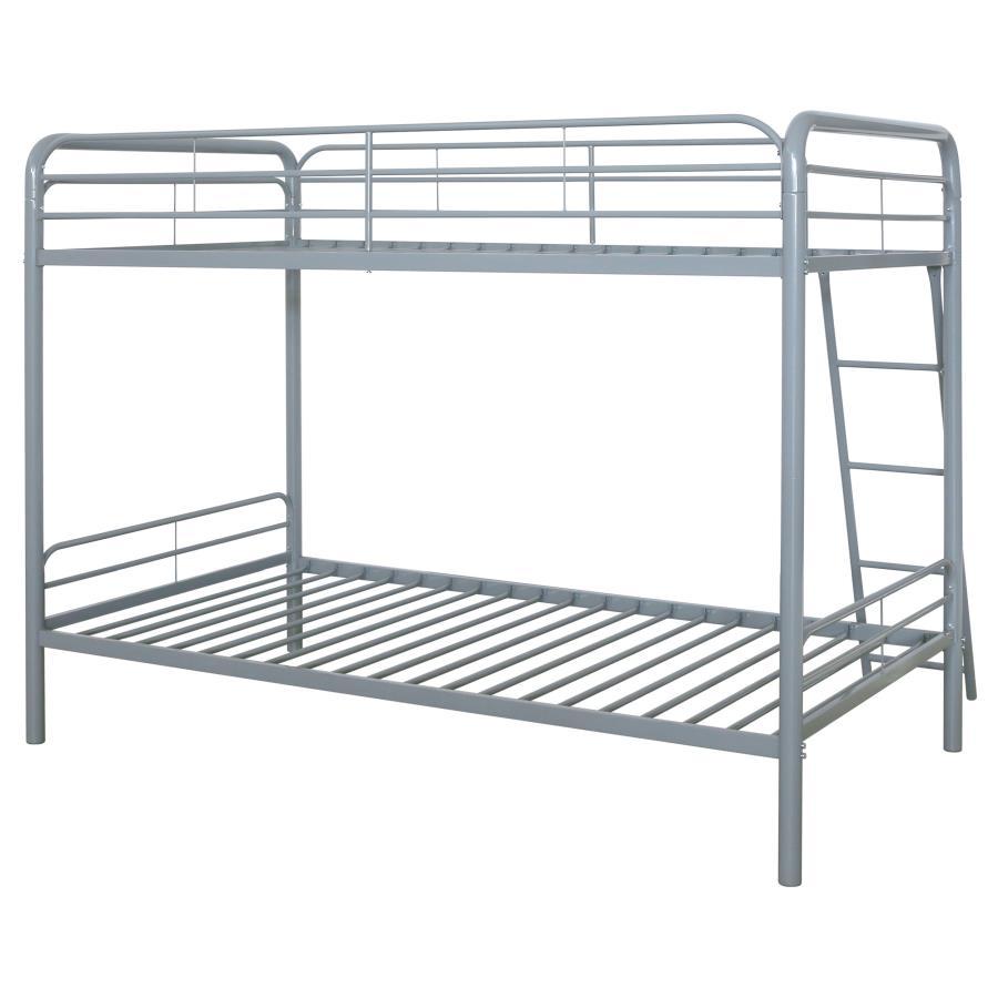 Carson - Metal Twin Over Twin Bunk Bed - Glossy Silver Bunk Bed modern furniture Contempo Furniture