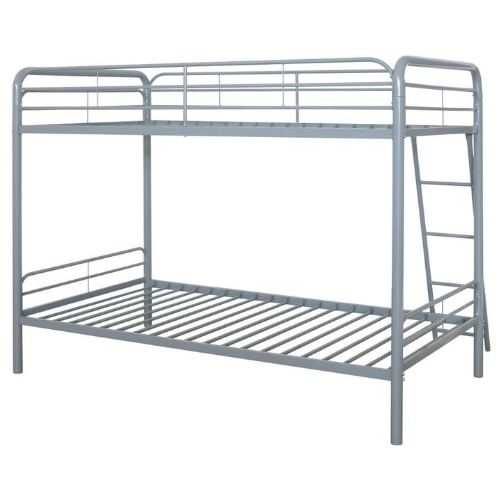 Carson - Metal Twin Over Twin Bunk Bed - Glossy Silver Bunk Bed modern furniture Contempo Furniture
