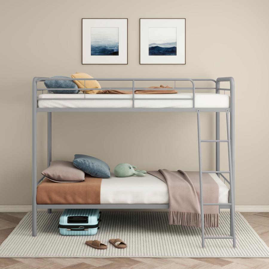Carson - Metal Twin Over Twin Bunk Bed - Glossy Silver Bunk Bed modern furniture Contempo Furniture