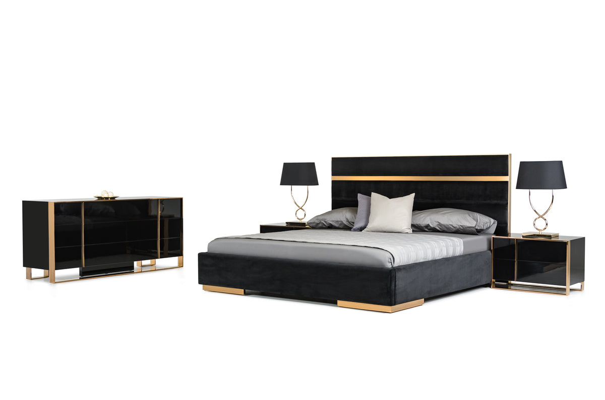 Queen Cartier Modern Black & Brushed Bronze Bedroom Set