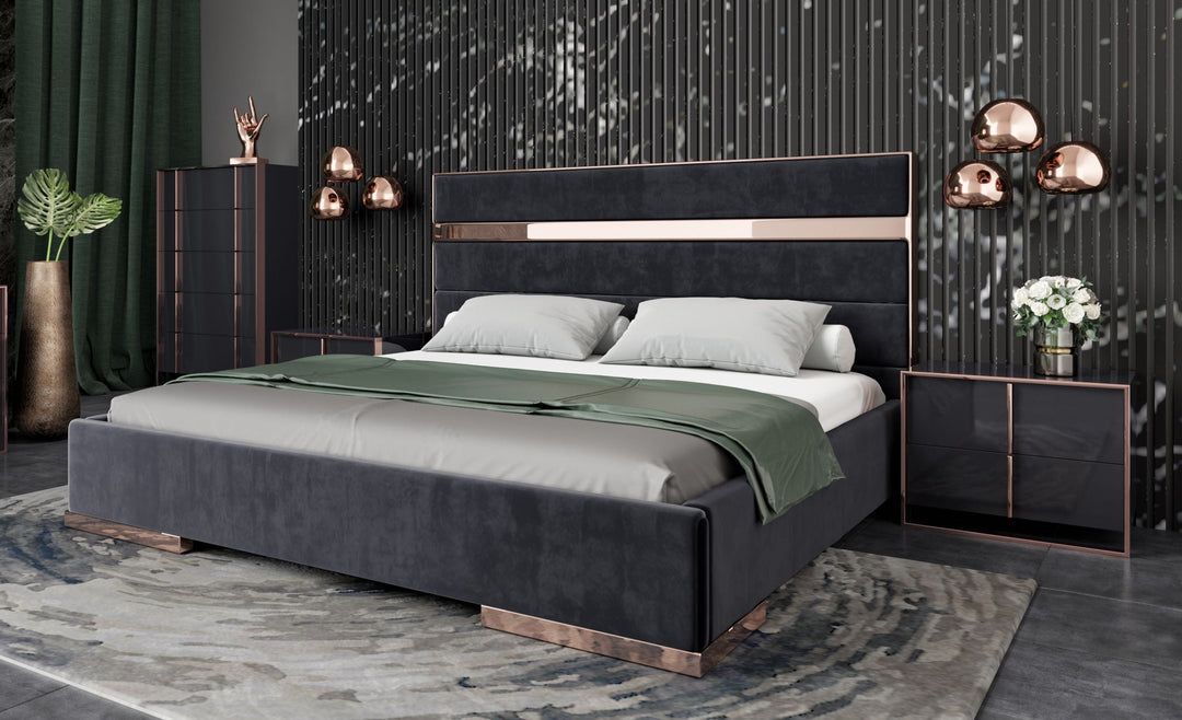 Cartier Modern Black Velvet & Rosegold Bed