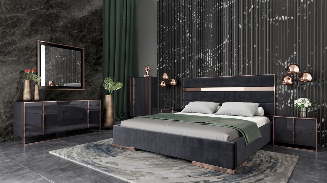 Cartier Modern Black & Rosegold Bedroom Set