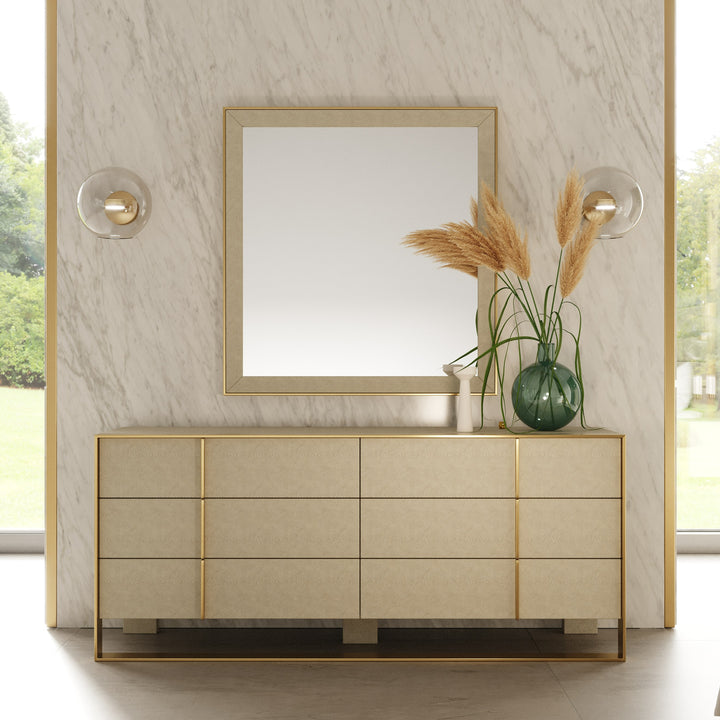 Cartier - Modern Beige Shagreen &amp; Brushed Brass Mirror