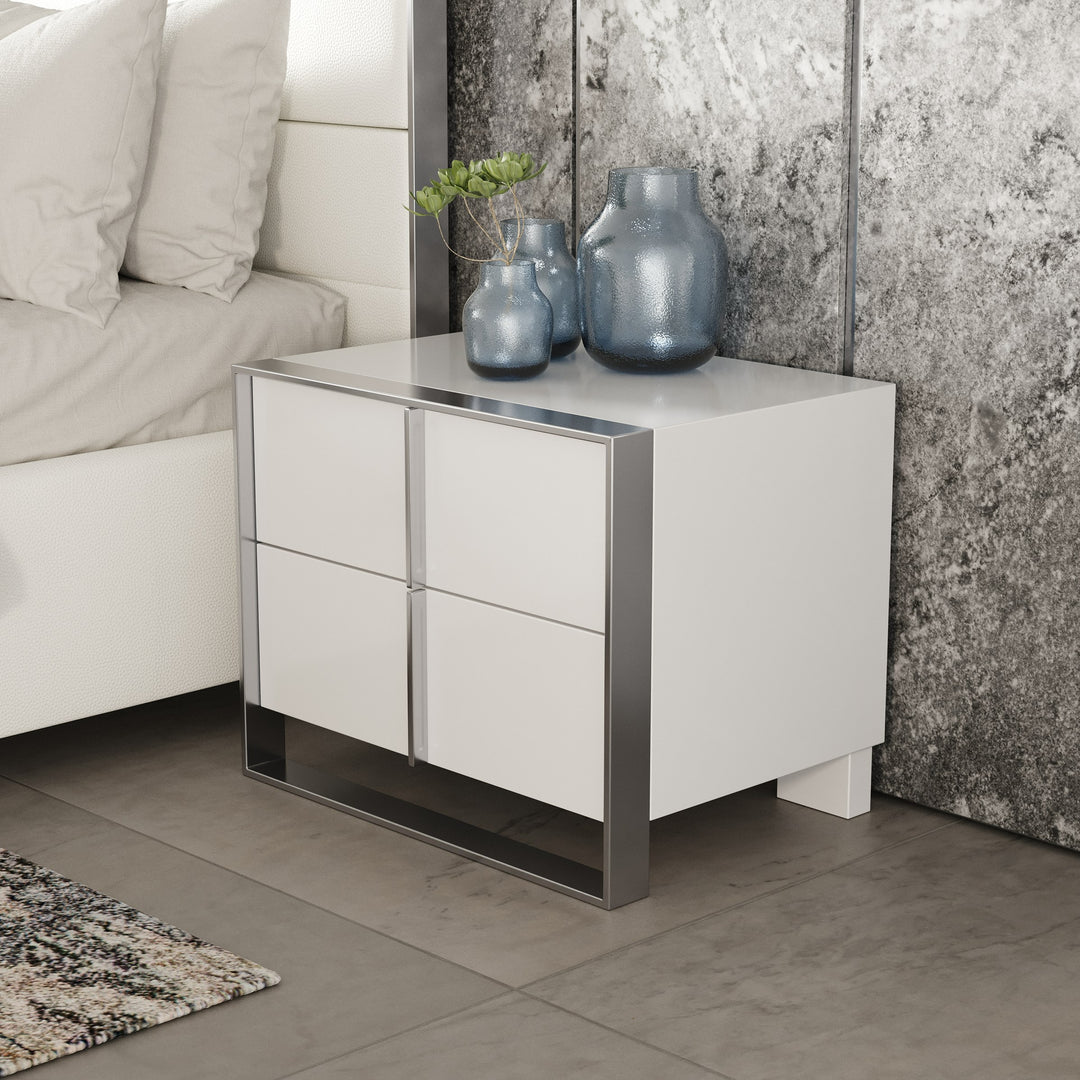 Cartier - Modern White + Stainless Steel Nightstand