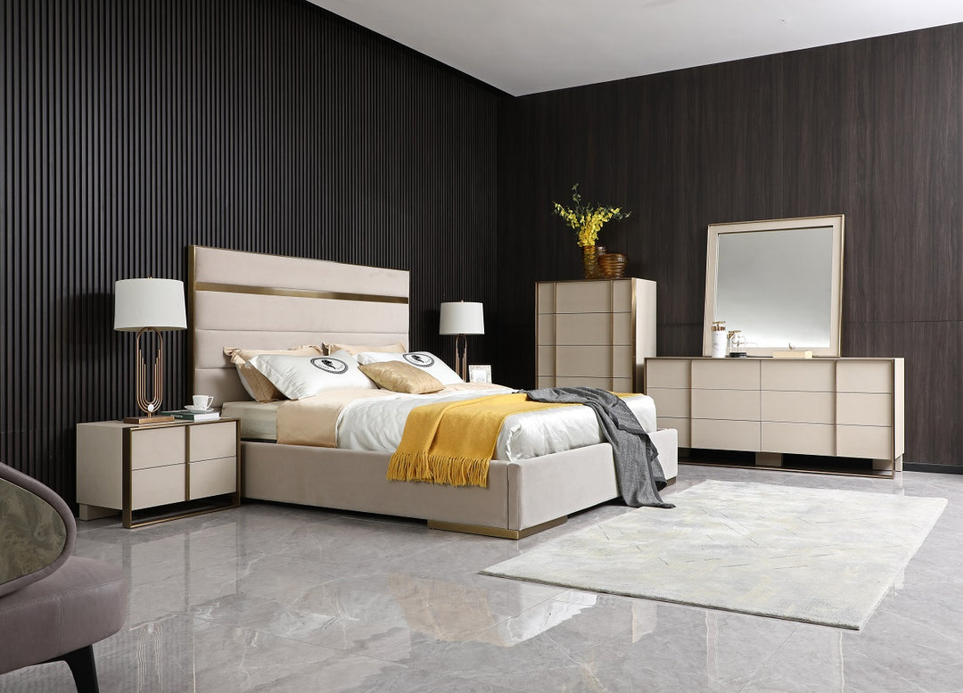 Cartier - Modern Beige Shagreen and Brushed Brass Dresser