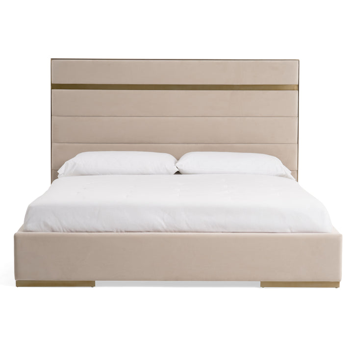 Cartier - Modern Beige Velvet  and  Brushed Brass Bed