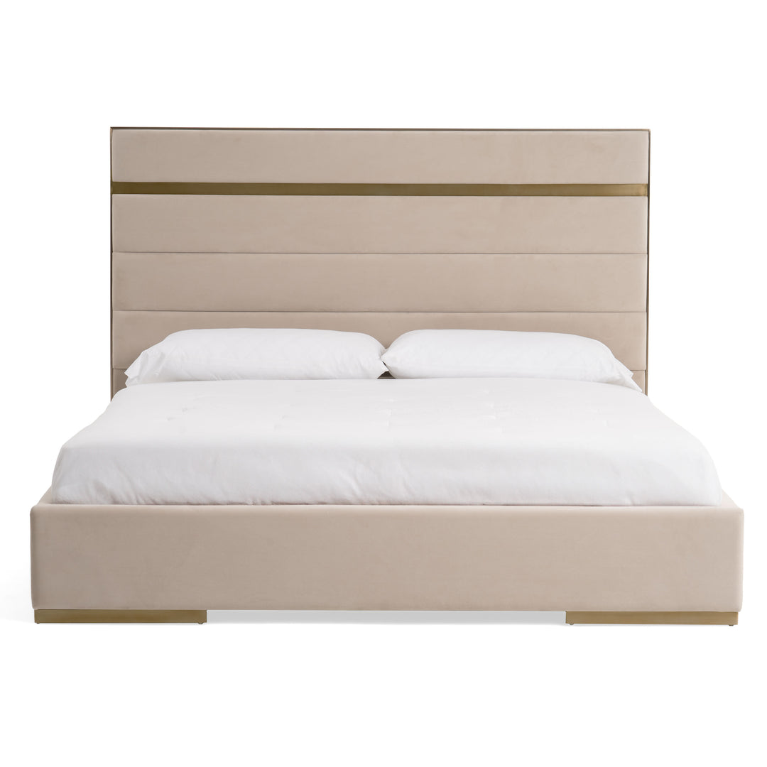Cartier - Modern Beige Velvet & Brushed Brass Bed