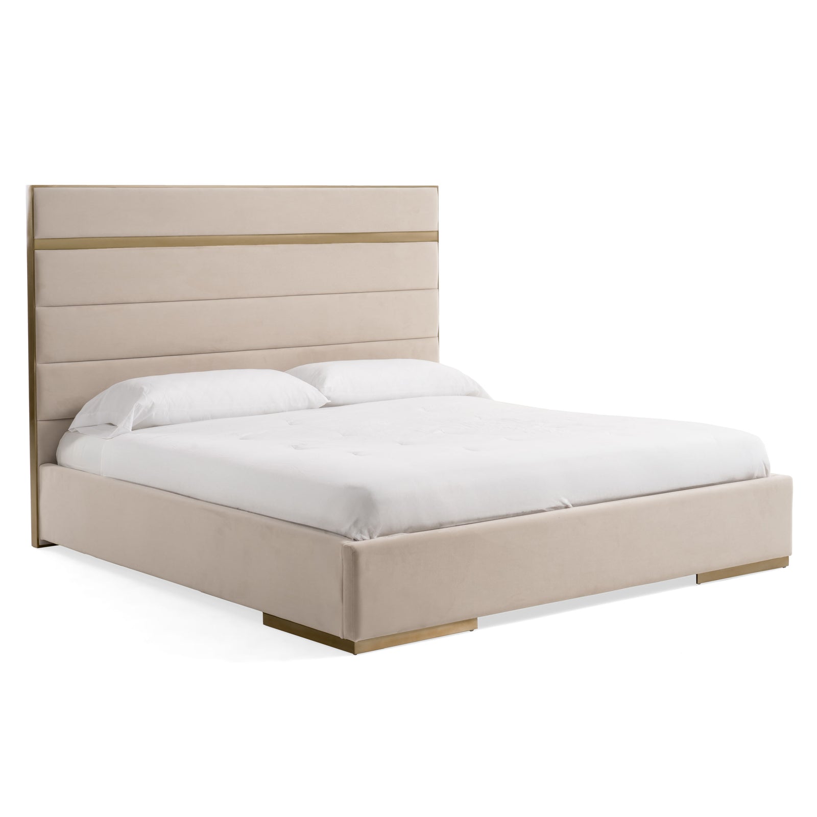 Cartier - Modern Beige Velvet  Brushed Brass 4-Piece Bedroom Set