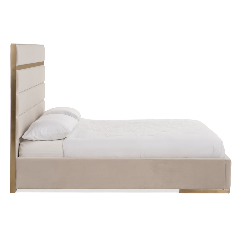 Cartier - Modern Beige Velvet & Brushed Brass Bed - View 4
